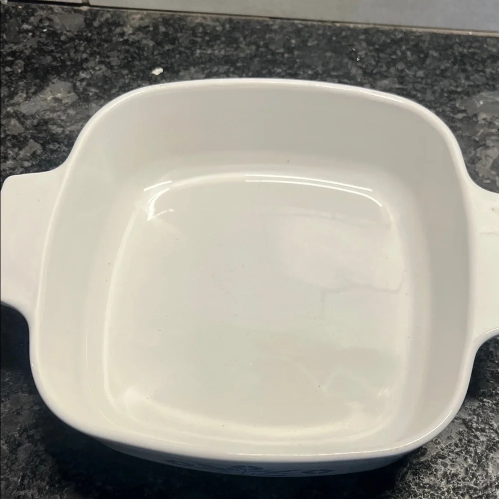 1qt Glass Lid White Casserole Dish with Corn Flower Blue Floral Design